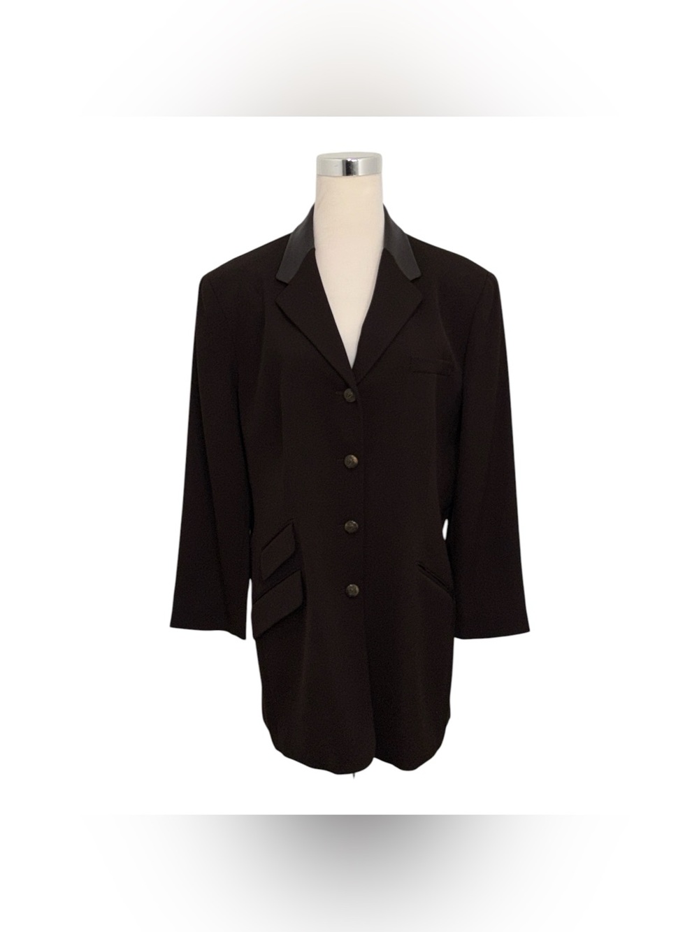 Vtg Ralph Lauren Blazer 16 Dk Brown Equestrian Horse Buttons Leather Collar Wool